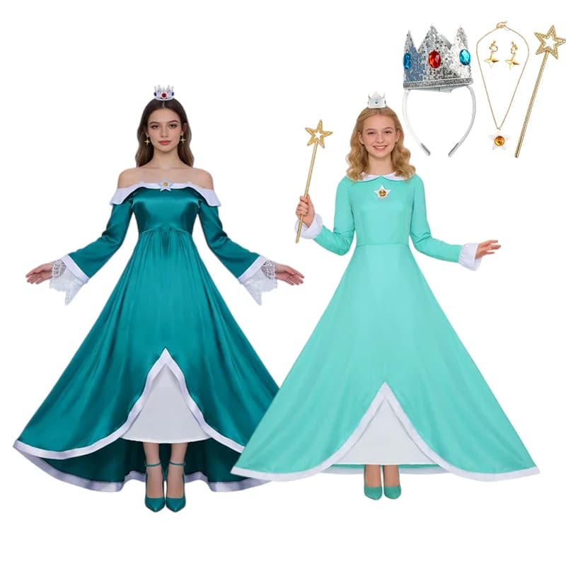 Costume da Principessa Rosalina per Adulti, Set con Orecchini, Corona e Accessori Magici per Giochi di Ruolo, Gonne per Halloween