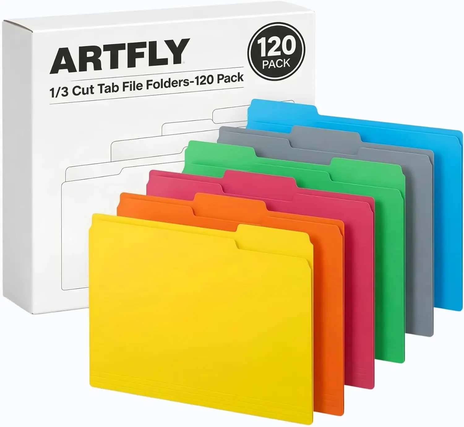 Cartelle Portadocumenti Colorate, Confezione da 120 Formato Letter con Linguette a 1/3 di Taglio in 6 Colori Assortiti per Archiviazione Casa, Ufficio e Scuola