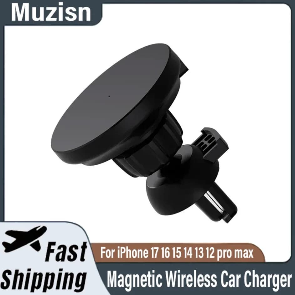 Magnetic wireless car charger with fast charging for 30 W car upgraded for iPhone 17-12 pro max mini phone support for car with air outlet