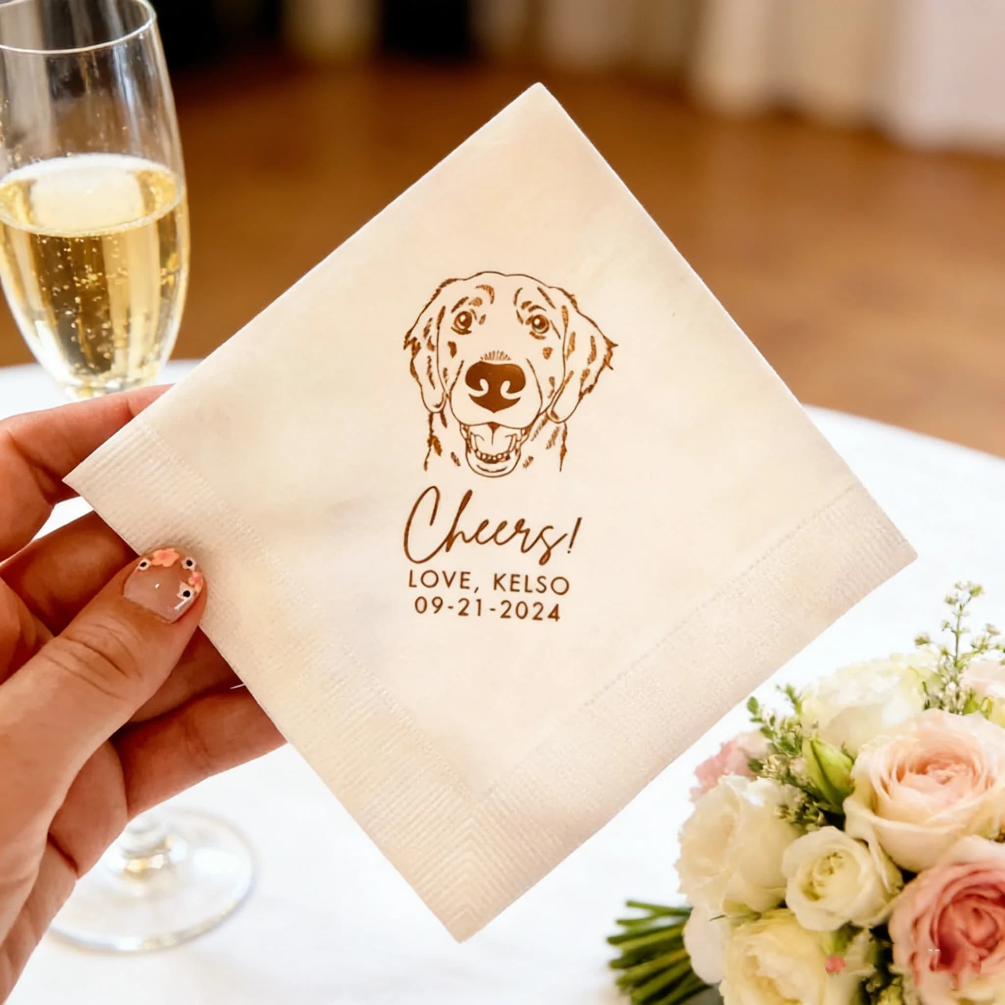 50 Tovaglioli Personalizzati con Stampa in Lamina a Tema Cani, Morbidi a 3 Veli, per Decorazioni da Tavola per Feste di Matrimonio a Tema Animali Domestici