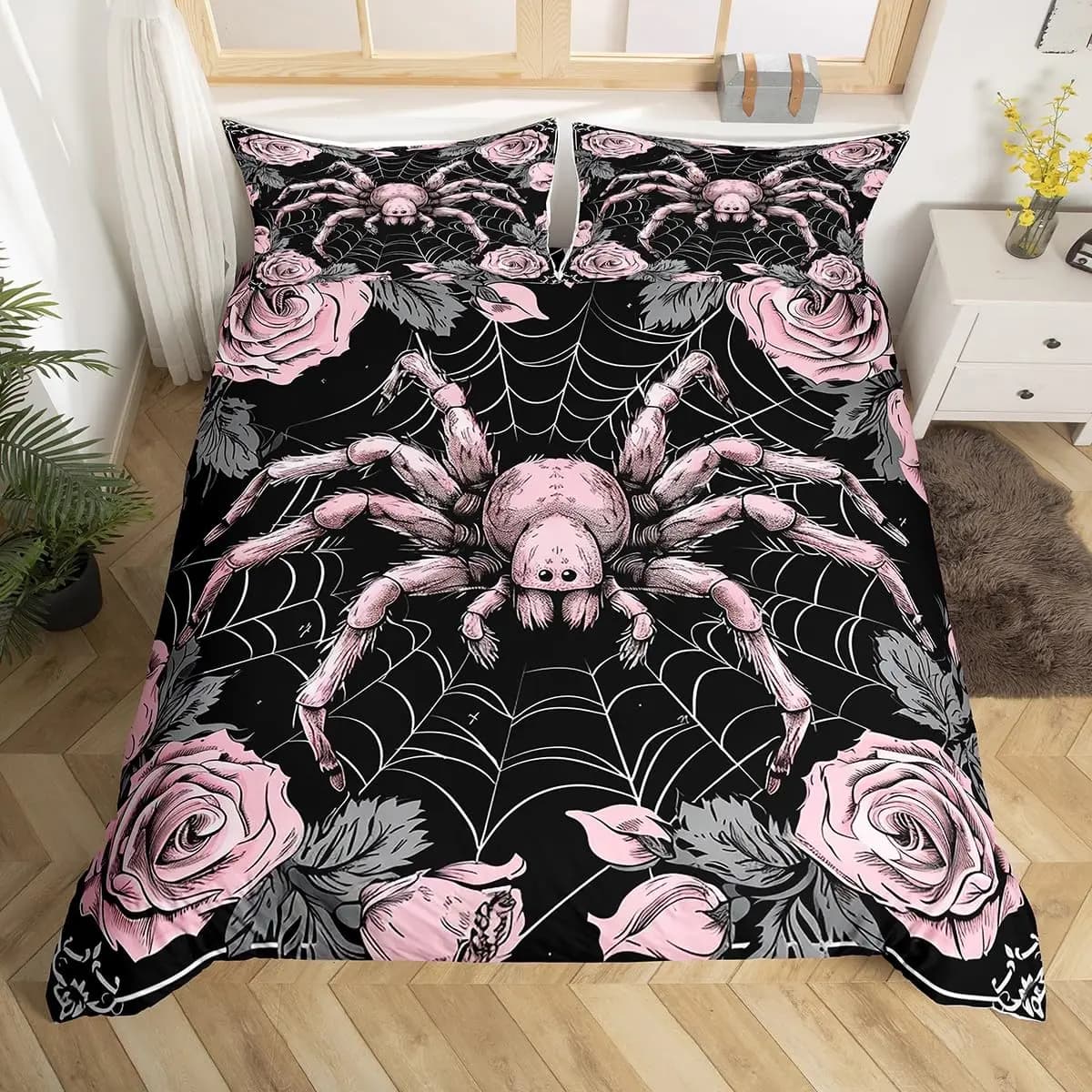 Halloween Spider Web Twin Queen Duvet Cover for Boys Girls,Spiderweb Horror Bedding Set Hippie Home Decor Gothic Comforter Cover