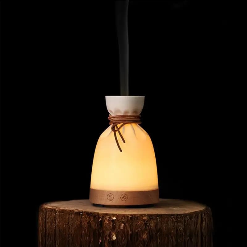 YCOC-Small Bag Aroma Diffuser, Portable Ultrasonic Humidifier With Solid Wood Design, Essential Oil Aromatherapy Lamp
