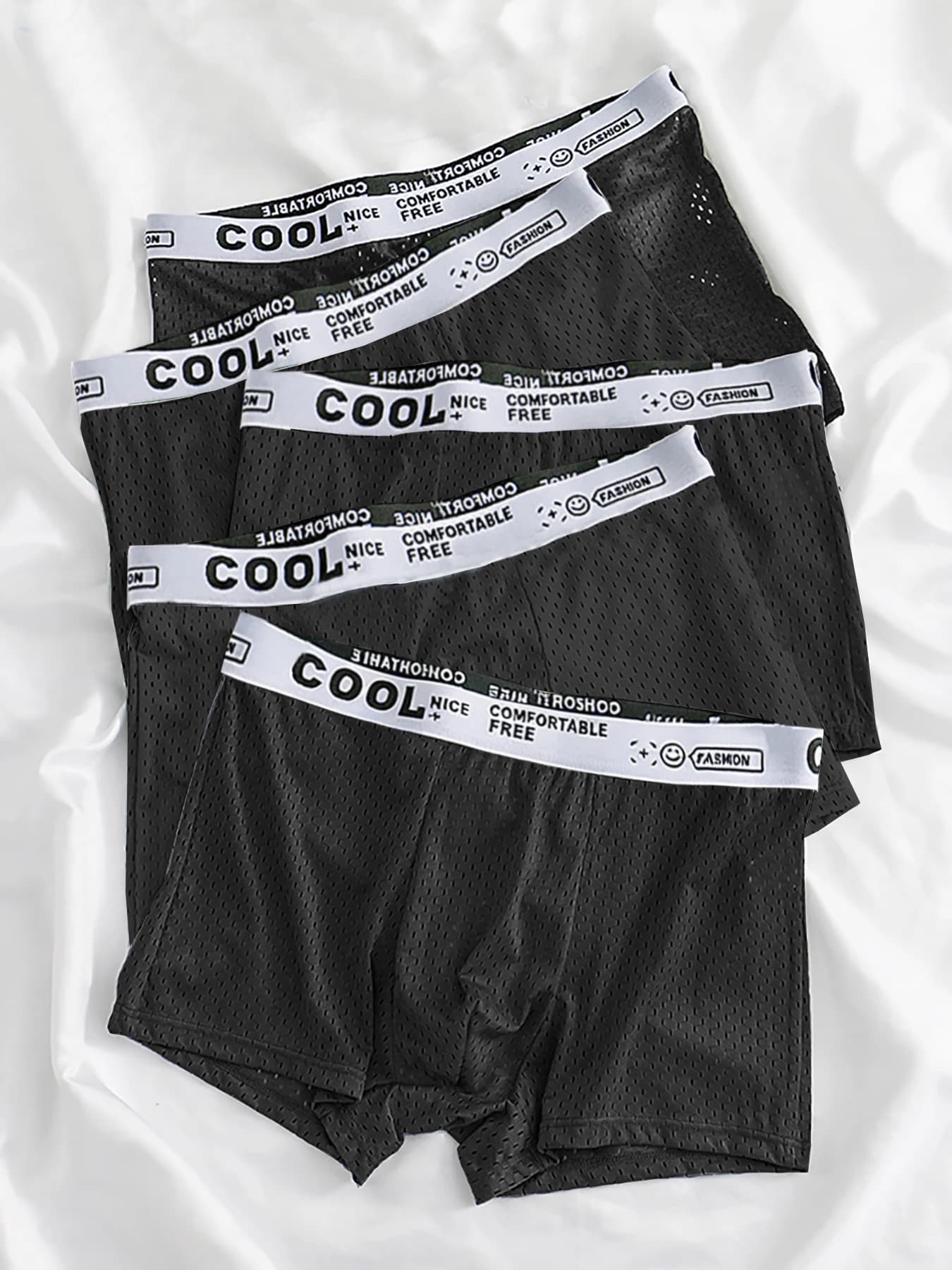 5PCS black men's underwear full mesh breathable comfortable ice silk material men's underwear summer style underwear combination