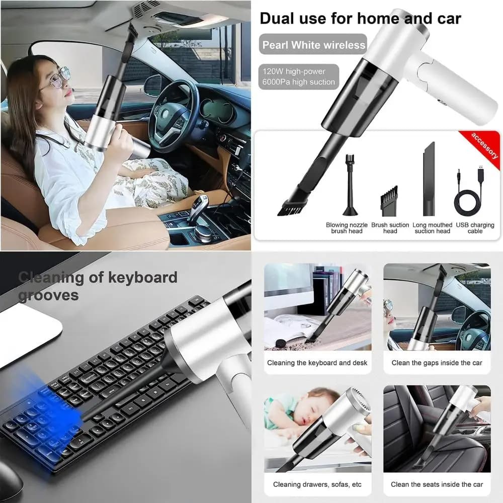Aspirapolvere portatile ricaricabile per auto - Aspirazione forte da 4000 MBAR, design compatto per una facile pulizia, raccolta polvere P