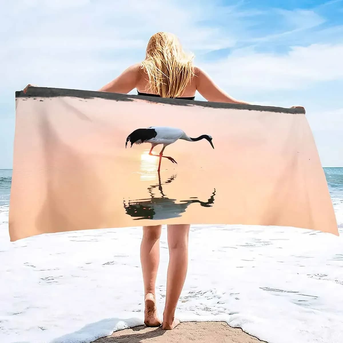 Asciugamani da spiaggia con gru coronata rossa Asciugamano da bagno morbido e assorbente in microfibra ad asciugatura rapida Asciugamano da spiaggia oversize da viaggio per adulti