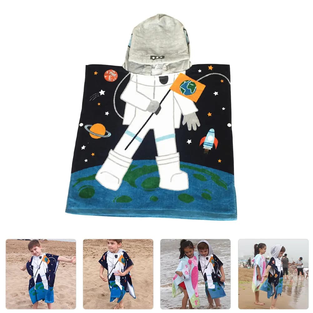 Accappatoio con Cappuccio per Bambini in Puro Cotone, Motivo Cartone Animato, Traspirante e Assorbente, Asciugamano da Bagno per Bambini