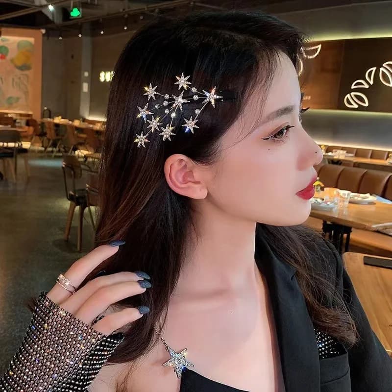 1pc Nuova clip per capelli stellata in lega con frangia laterale e fermagli per capelli rotti, fascia per capelli con clip a becco d'anatra e accessori per capelli