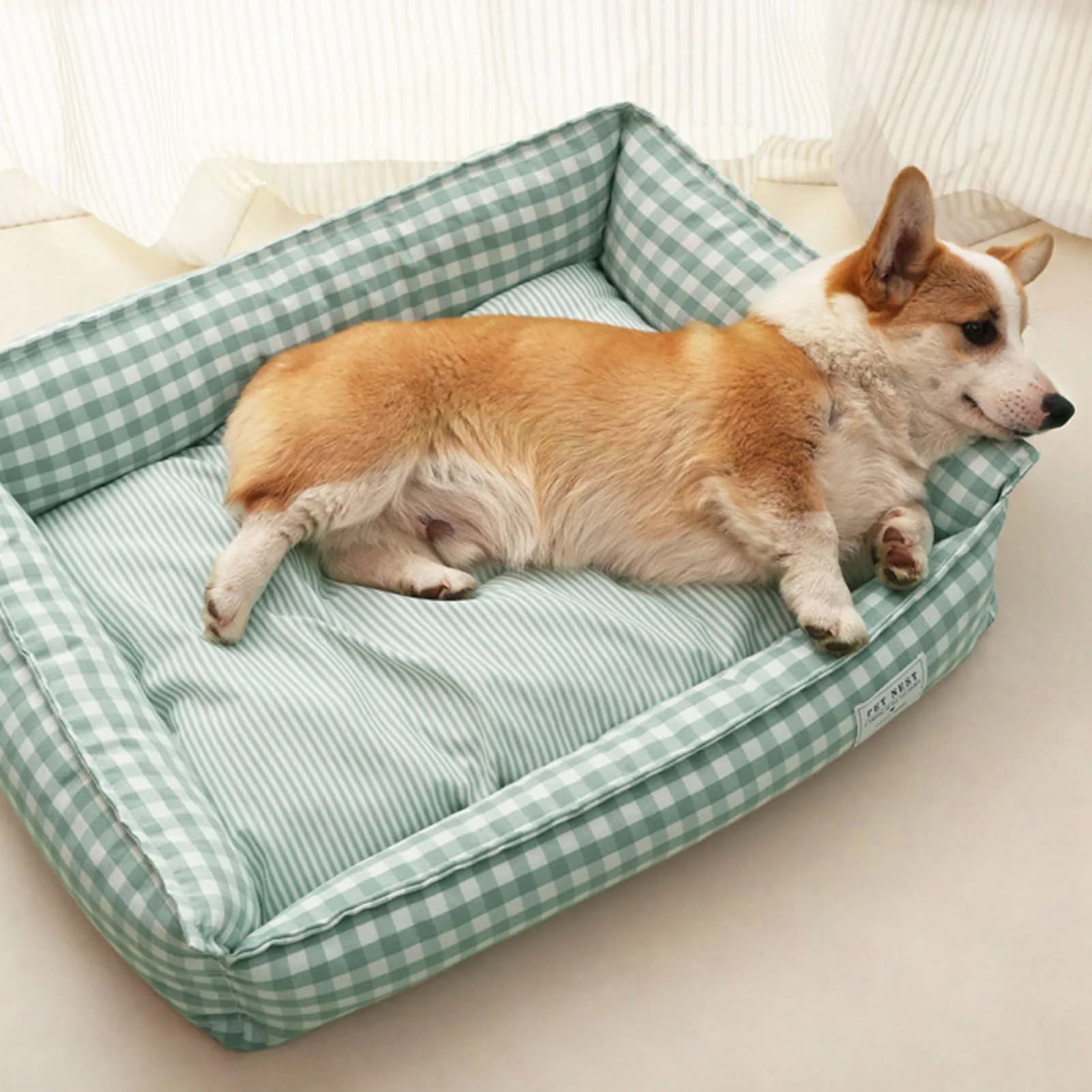 Washable Dog Bed with Removable Cover Breathable Comfortable Rectangle Puppy Bed for Small Medium Cats Dogs