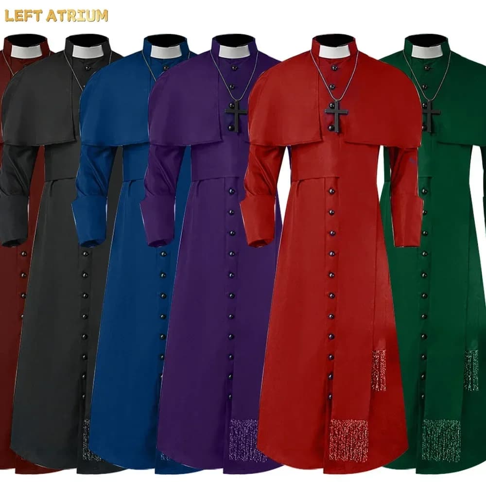 Medieval Priest Costume Catholic Church Religious Roman Soutane Pope Pastor Father Costumes Mass Missionary Robe Clergy Cassock