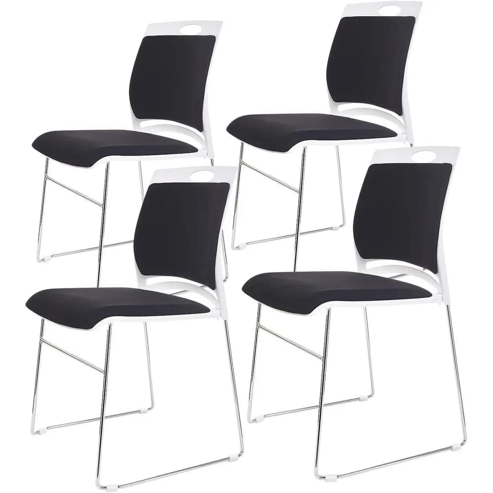 Black 4-Pack Stackable Office Chairs with Padded Seats and Backs for Home, Lobby, Waiting Rooms, Cafeterias, and Training Spaces