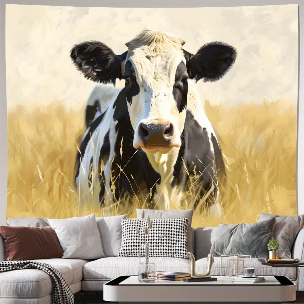 Cow in Field Landscape Tapestry for Farmhouse Style Home Decor Rustic Wall Art