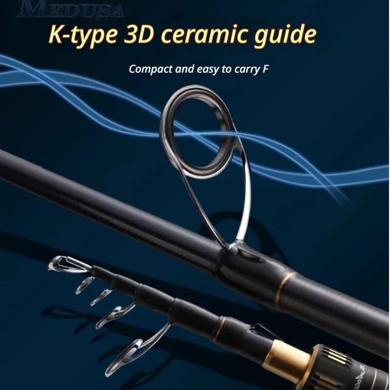 HISTAR Medusa Combo Canna da Pesca Telescopica Ultra Leggera in Carbonio Portatile Pieghevole Fino a 49cm per Lanci Lunghi e Pesca in Mare per Tutti i Pescatori