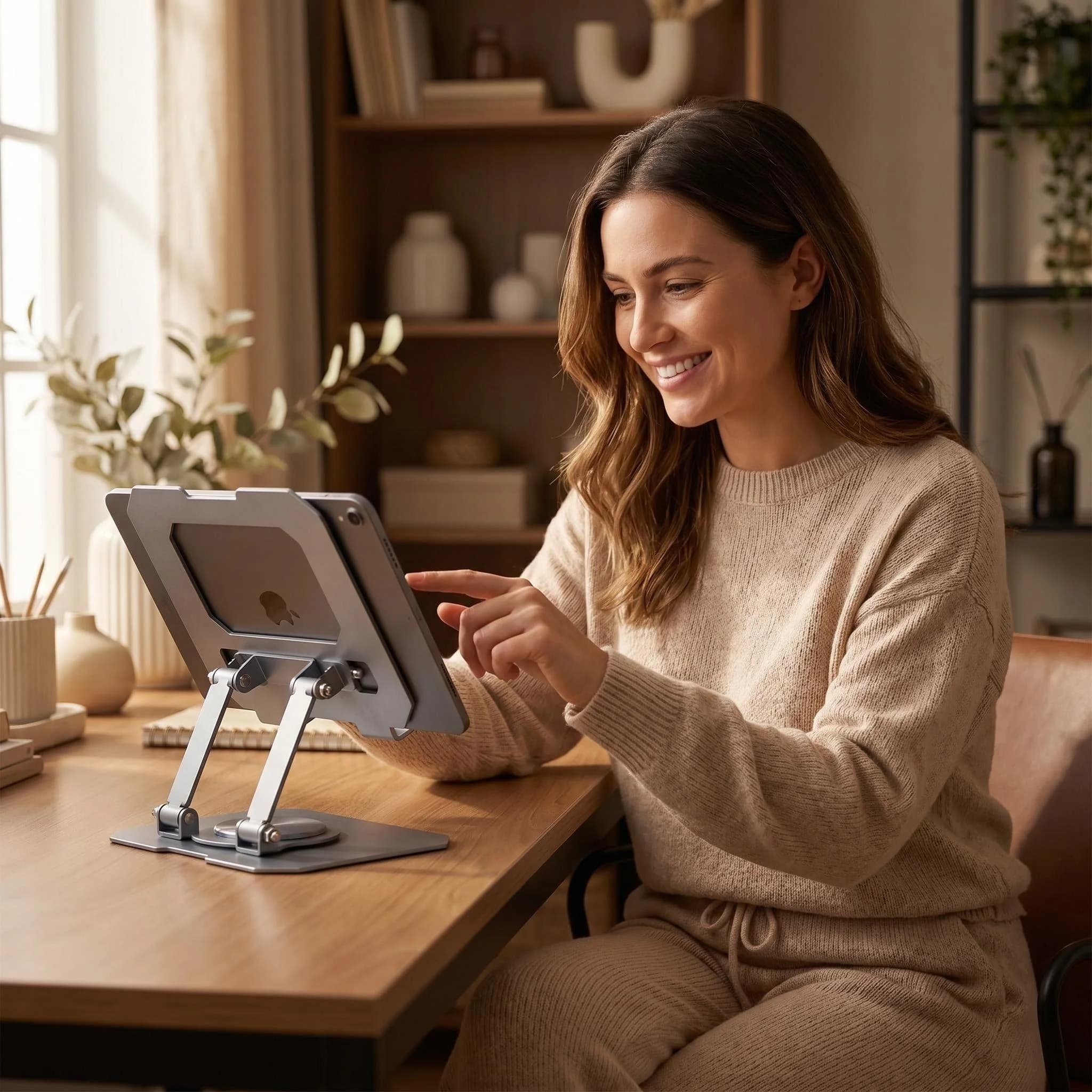 Supporto per tablet in metallo, 360 ° Girevole, con dissipazione del calore, universale per ufficio, studio e visione di video, struttura stabile
