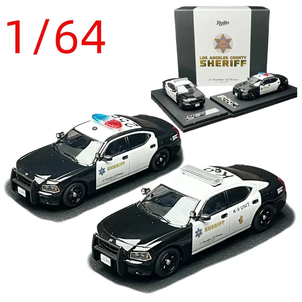 Rollin Diecast Modellini in Scala 1/64 Dodge Charger Auto della Polizia, Set Doppio in Lega, Veicoli Giocattolo da Collezione, Regalo Espositivo