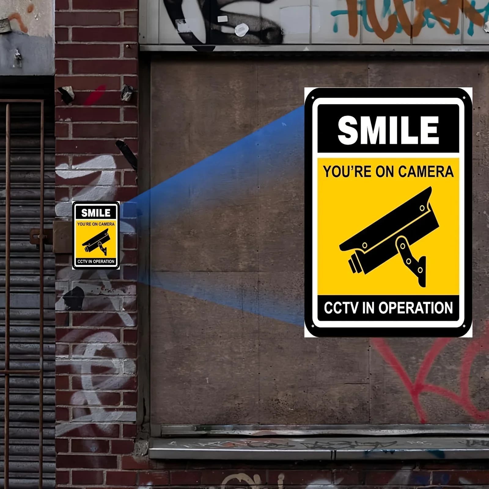 Vintage CCTV Security Camera Sign - "Smile You're On Camera" Metal Plaque with Retro Surveillance Icon, (20.32x30.48cm), Wa