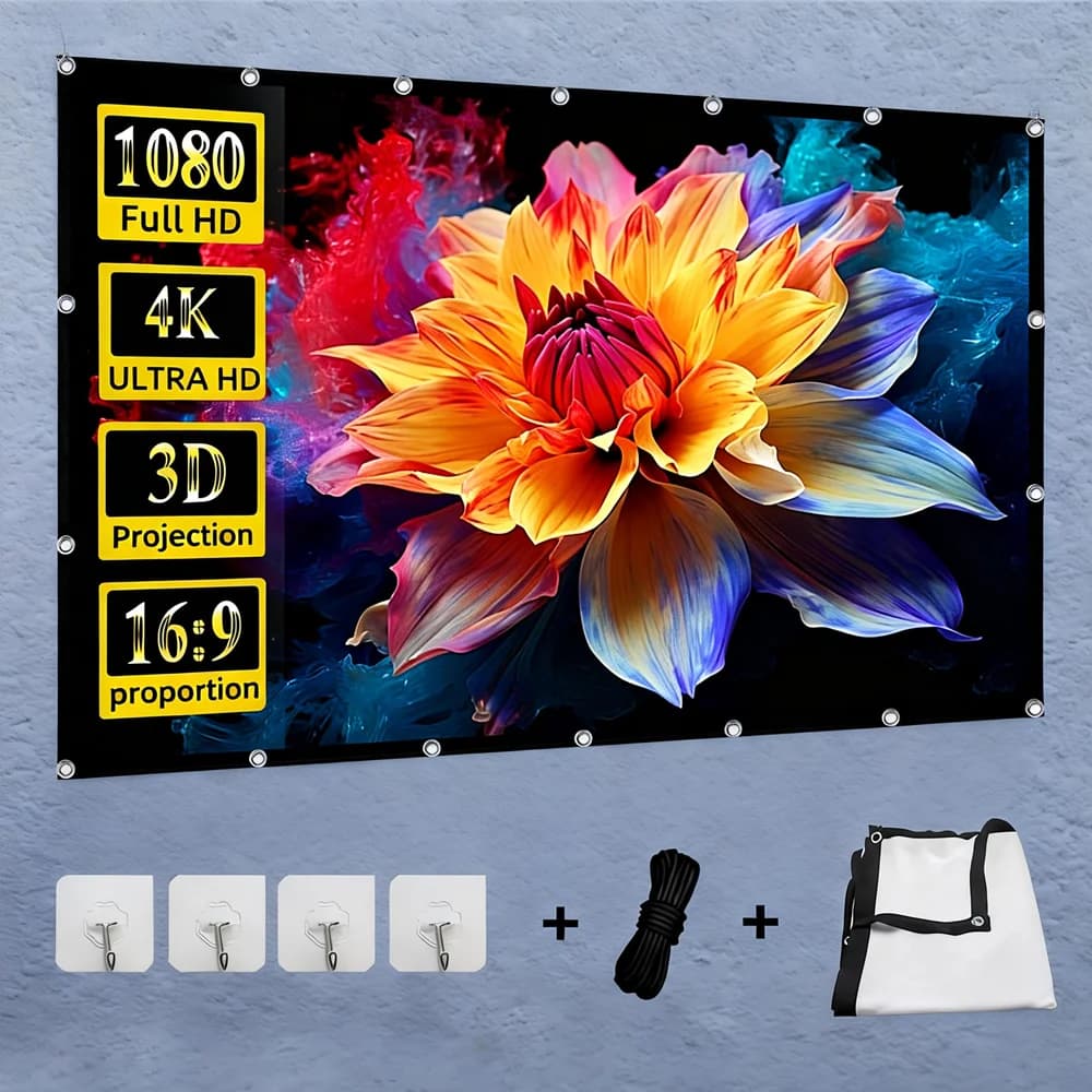 XIAOHUI Schermo anti-luce con griglia bianca semplice Schermo per proiettore portatile Schermo per proiezione da ufficio domestico da 60-180 pollici Rapporto 16:9