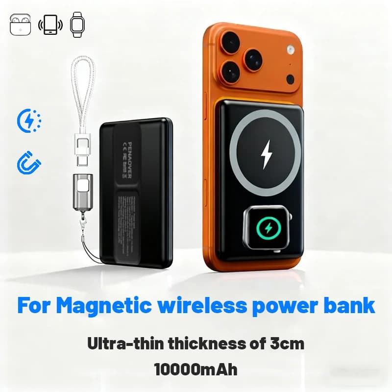 Power Bank 25W 10000mAh, Caricatore Wireless Magnetico 3-in-1 per iPhone 17/16/15/14/13/12, Apple Watch e AirPods, Ultra Sottile