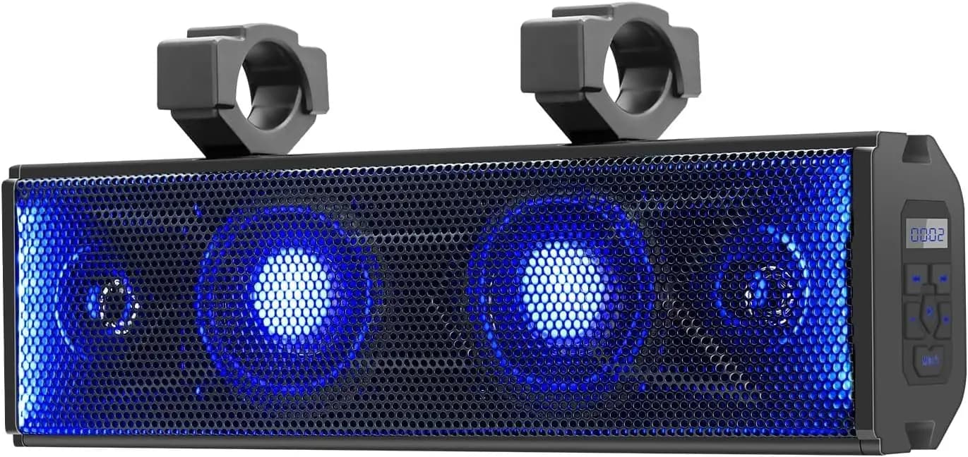 Soundbar UTV da 17 Pollici con 4 Altoparlanti, Sistema di Illuminazione LED Impermeabile Bluetooth per ATV SXS Golf Cart Imbarcazioni