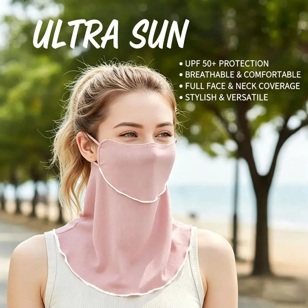 Maschera UPF 50+ per viso e collo con foro per bere, tessuto traspirante e rinfrescante, passanti regolabili per le orecchie, ideale per sport all'aperto
