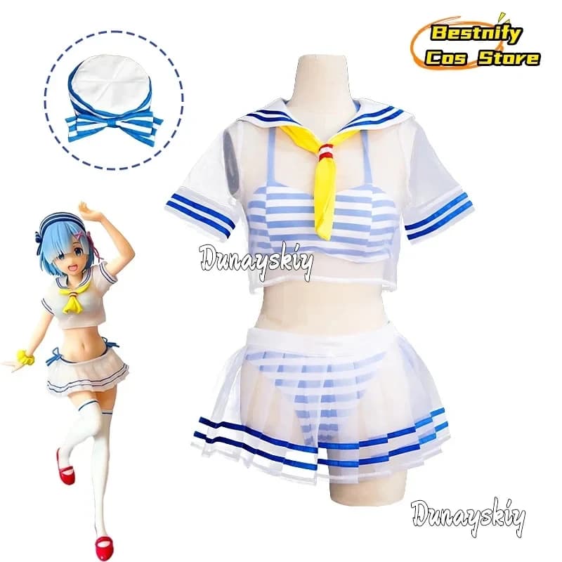 ABC123CosplayRe:Life In A Different World From Zero REM Costumi Cosplay Abito da Marinaio per Ragazze Gonna Corta Estiva Clothin5,j'8.k/4