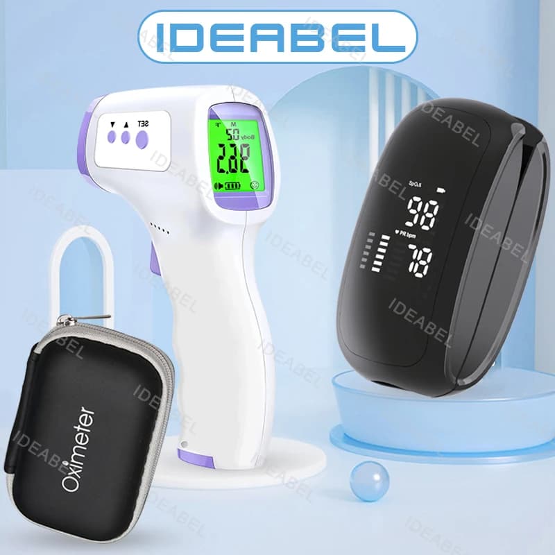 Misuratore di Saturazione dell'Ossigeno nel Sangue, Pulsossimetro Ricaricabile USB, Termometro Frontale Medico, Monitor Pulsossimetro da Dito