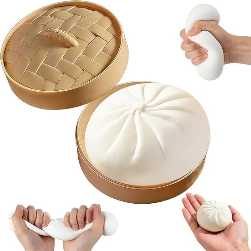 Giocattolo Gigante Realistico a Forma di Raviolo da Spremere con Vaporiera, Morbido Sensoriale a Lenta Risalita, Antistress per Bambini e Adulti