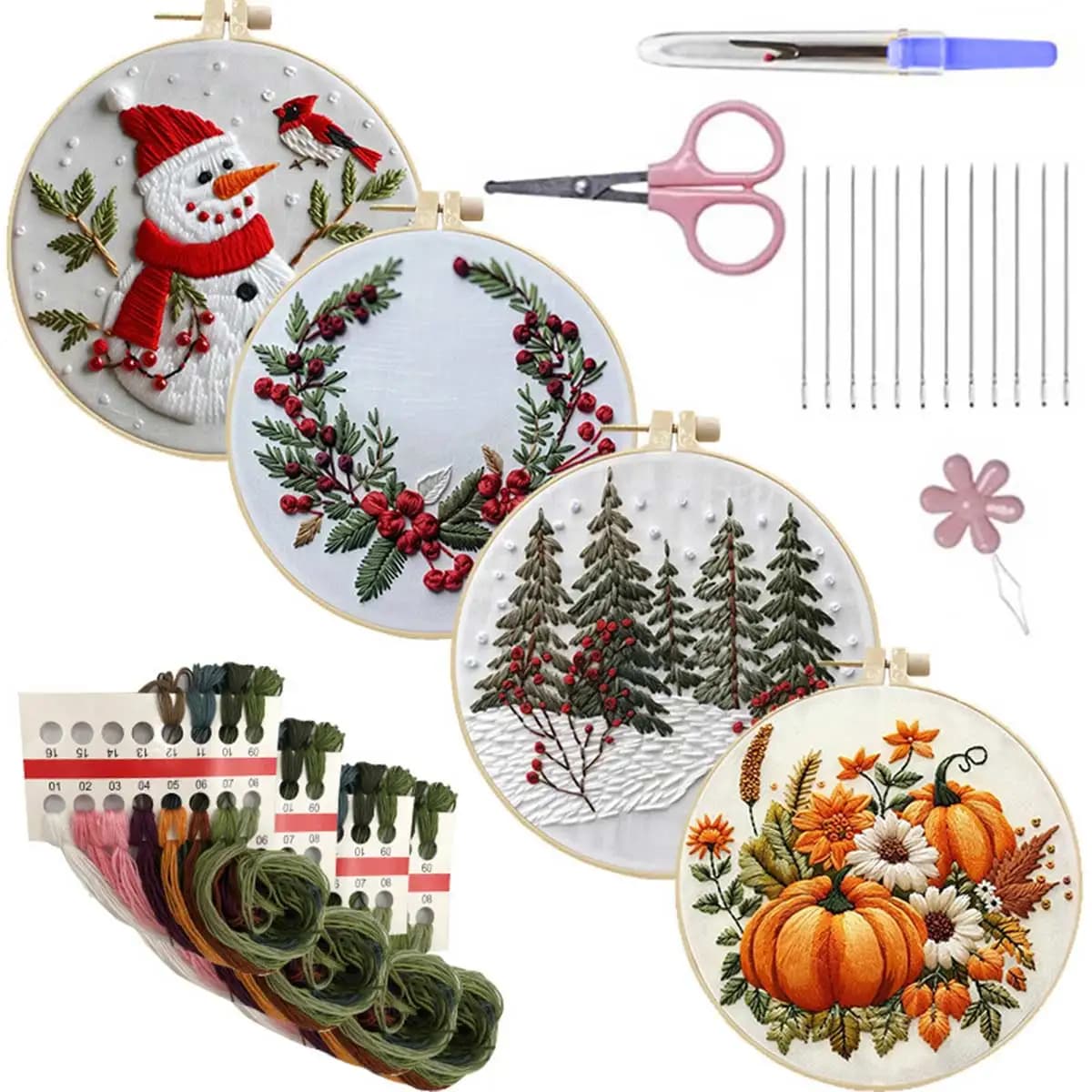 4 set kit da ricamo misto non finito tema natalizio 3D lavoro manuale fai da te cucito punto croce set artigianato filo strumenti confezione di materiali