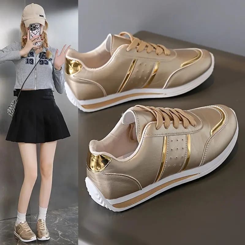 Women's Casual sneakers, Tennis Sports Shoes, Skateboard Moccasins, Fashion Shoes with Flat Heel Synthetic Leather