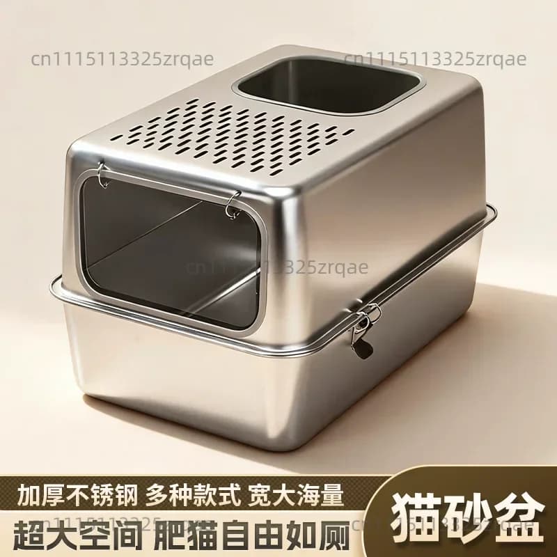Fully Enclosed Stainless Steel Cat Litter Box Extra Large Anti Splash Cat Toilet Deodorizing Design Easy Clean Pet Litter Box