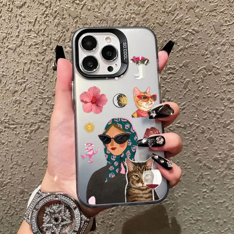 Custodia per telefono modello gatto bianco e moda donna per Samsung S24 S23 Ultra Plus FE S25 S22 Ultra Plus S21 FE Custodia antiurto laser