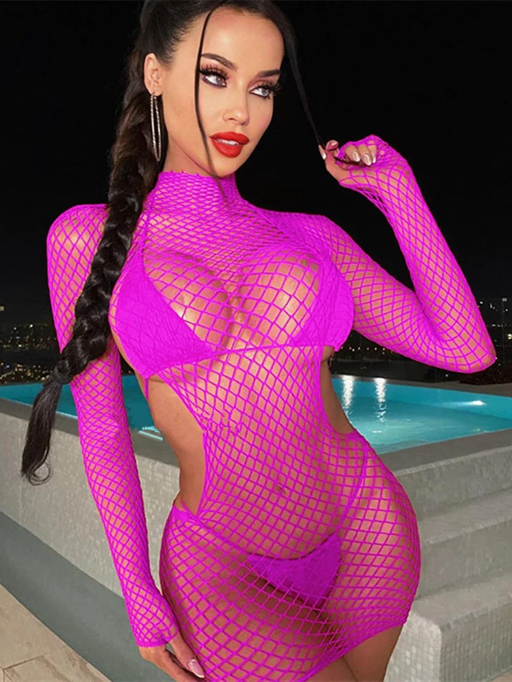 Mini abito trasparente caldo Lingerie sexy per le donne Abito da babydoll stretto jacquard cavo Costume sexy Abito a rete senza schienale