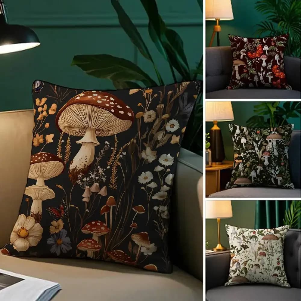 VIKAMA Squirrel Mushroom Federa Print Front-Retro Sofa Pillow Sheet Bed and office Pillow Sheet Home Decorations