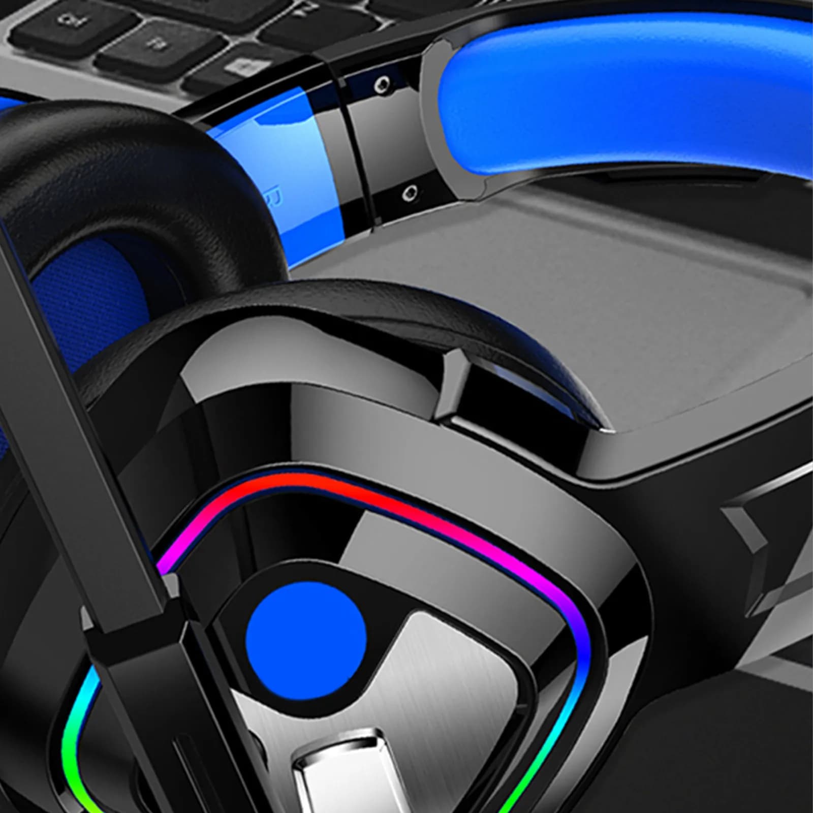LED Game Headset Blue 50Mm Speaker Driver Wired 7.1 Surround Sound Rotatable Noise Canceling Gaming Headphones Rgb Light USB