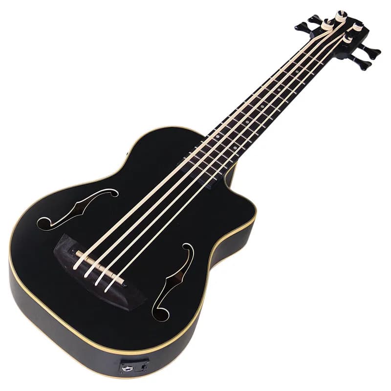 30 Inch 4 String Ukulele Bass Cutaway Dual F Hole Black Sapele Matte Electric U Bass Professional Performance Instrument