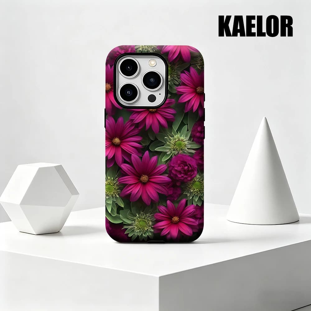 Custodia Kaelor opaca antiurto per MagSafe per iPhone 17 16 15 14 Plus 13 Pro Max, cover rigida in PC Magenta Daisy
