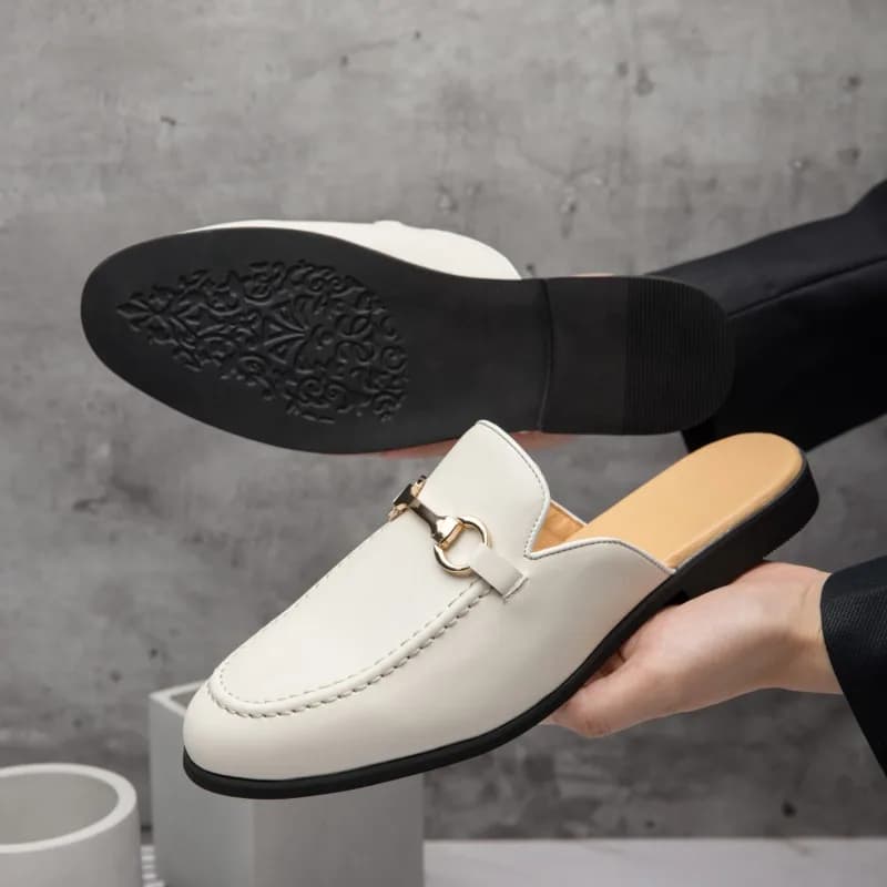 Fashion New Designer Men's Patent Leather Half Shoes for Men Mules Sandals Casual Shoes Slides White Black Loafers Slippers