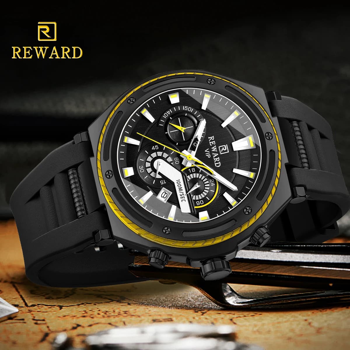 REWARD 831508 Top Fashion Men's Quartz Watch Multi Functional Automatic Date Chronograph Design Casual Silicone Watches for Man