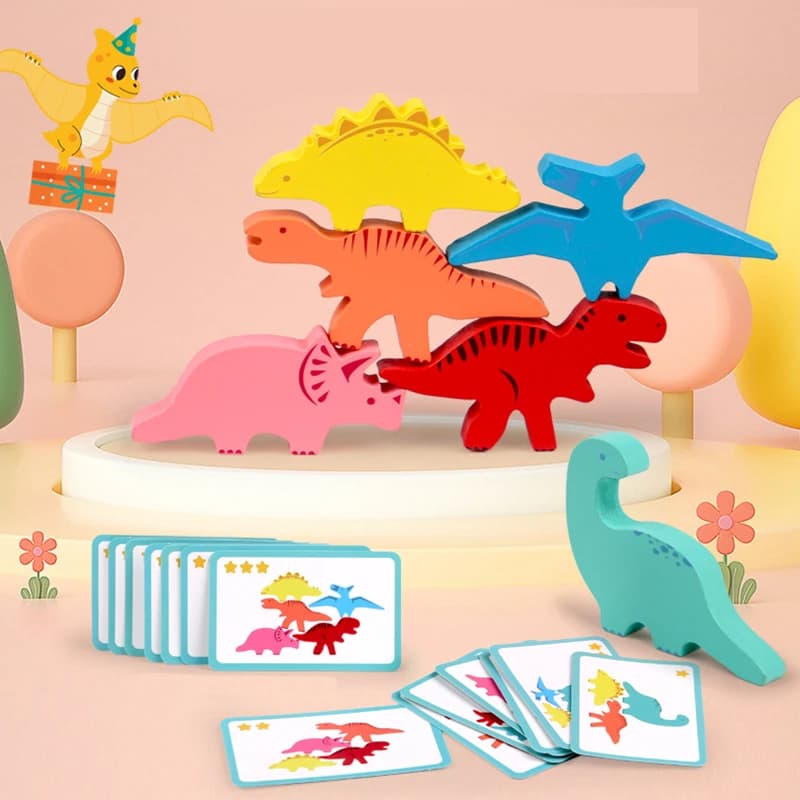 Dinosauro in legno impilabile giocattolo alto colore animale impilabile blocco equilibrio gioco giocattoli educativi allenamento motorio fine per bambini