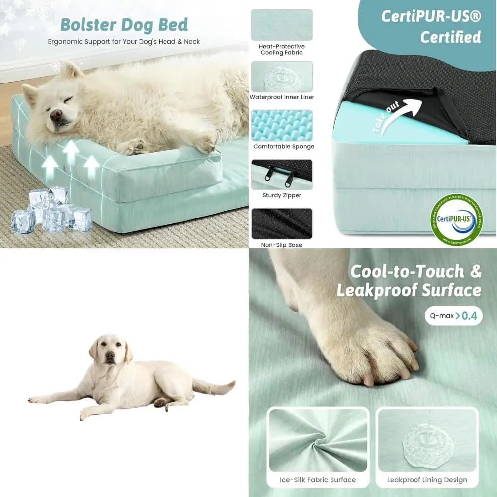 Cuccia Ortopedica Rinfrescante XL per Cani, 44x32 pollici, con Cuscino e Rivestimento Rimovibile Lavabile, Verde