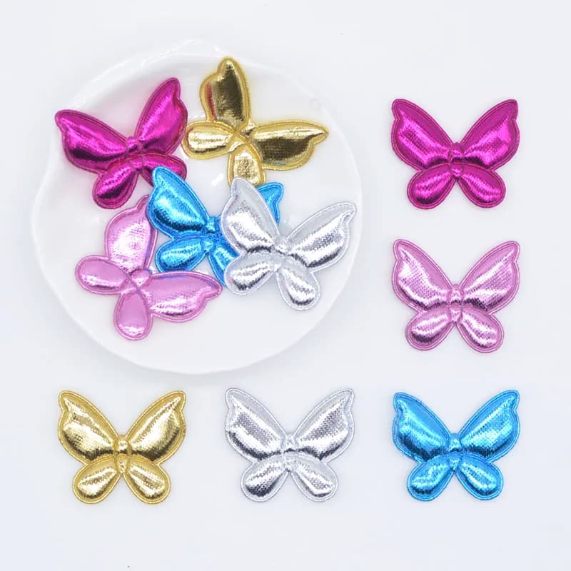 50 Pz 32*27mm Imbottito Farfalla Applique per Vestiti Fatti A Mano Cappello Scarpe Forniture Per Cucire Toppe Copricapi Tornante Arco Decor
