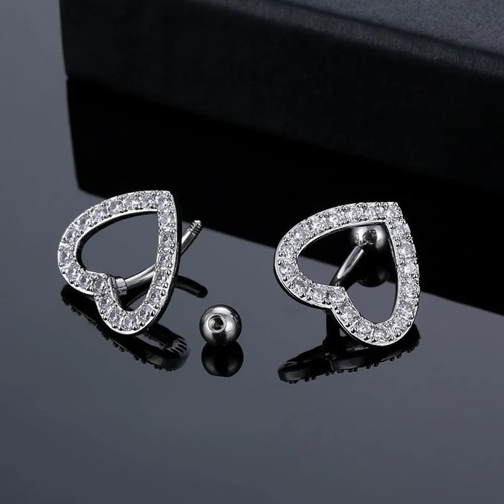 2 Pezzi Anello per Ombelico a Forma di Cuore con Zirconi, Gioielli per Piercing all'Ombelico in Acciaio Inossidabile, Decorazione Moda per il Corpo