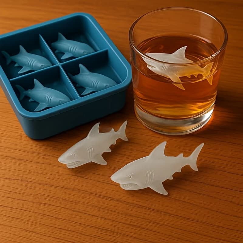 Squalo Shape Silicone Mould with 4 Cavities, Anti-adhesive Tray Reusable for Ice Cubets, Chocolate, Cookie and Dessert for Party