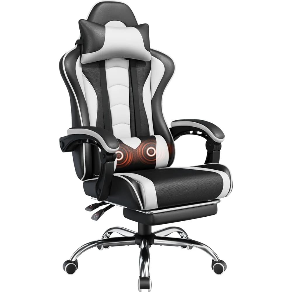 Sedia da gioco, sedia per videogiochi con supporto lombare per massaggio e poggiapiedi Sedia da gioco ergonomica per computer regolabile in altezza con