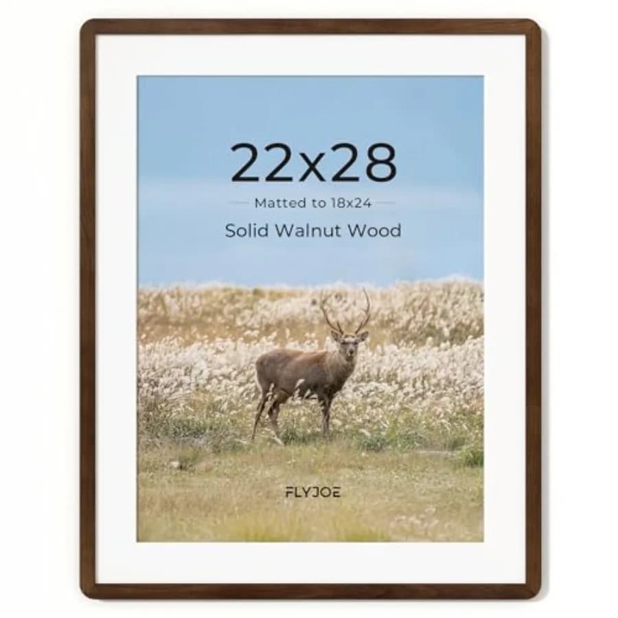 Cornice per poster 22x28, cornice in legno massello di noce 22 x 28 con passepartout per foto 18x24, cornice per foto 22x28 con vetro temperato HD, 22x28