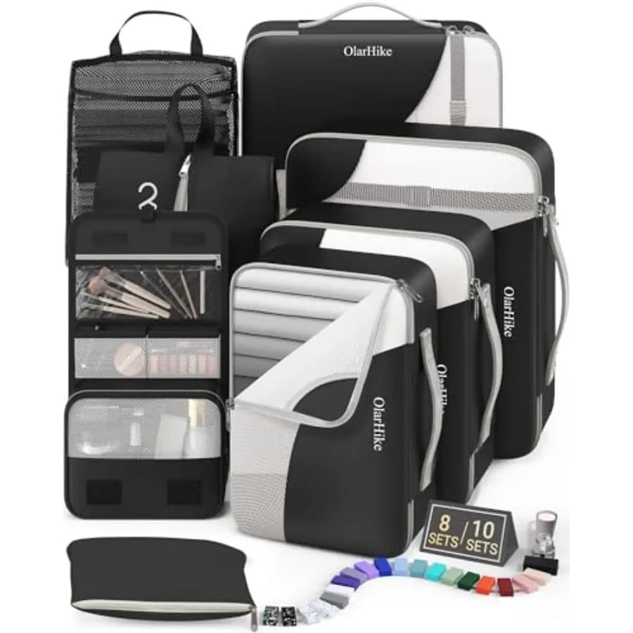 Set di 8 Cubi Organizzatori da Viaggio, Regalo per Donne e Mamme, Organizzatore Bagagli Anti-Strappo con Borsa Porta Scarpe e Beauty Case da Appendere, Essenziali per le Vacanze