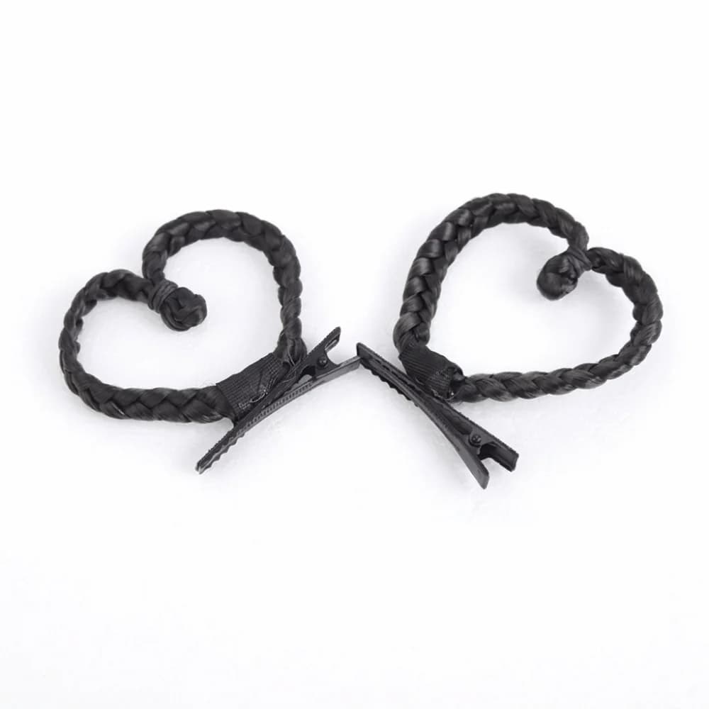1 pair Cute Heart-Shaped Hair Clip Synthetic Twisted Braided Style Wig Hair Clip Children's Wig Braid Love Hair Clip