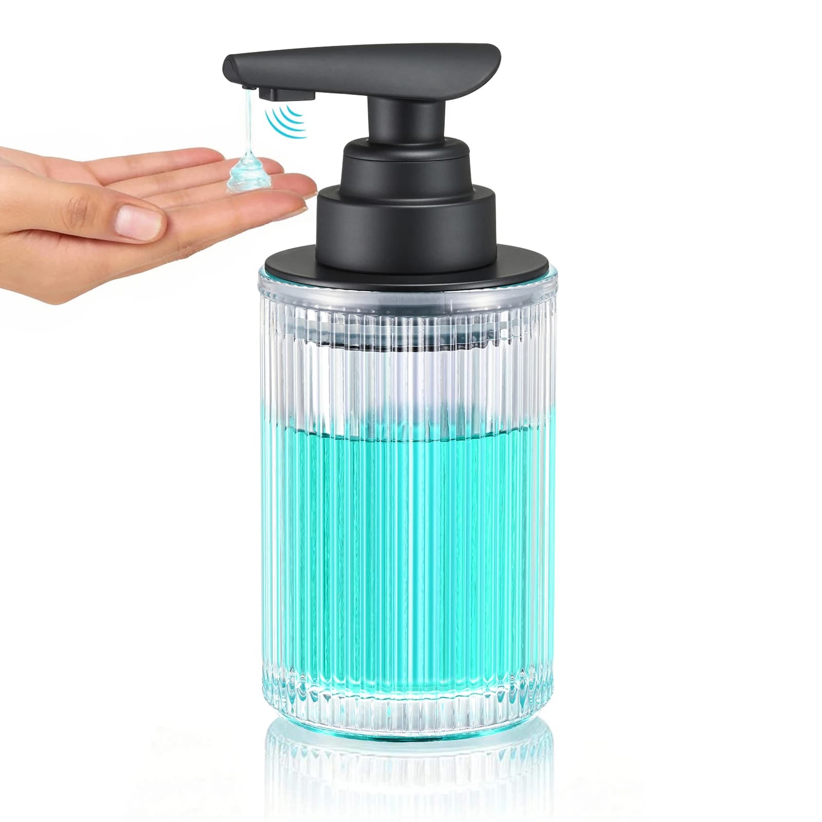 Dispenser automatico di sapone in vetro senza contatto — Ricaricabile tramite USB-C — Testina della pompa nera opaca — 12 fl oz — Adatto per cucina e bagno