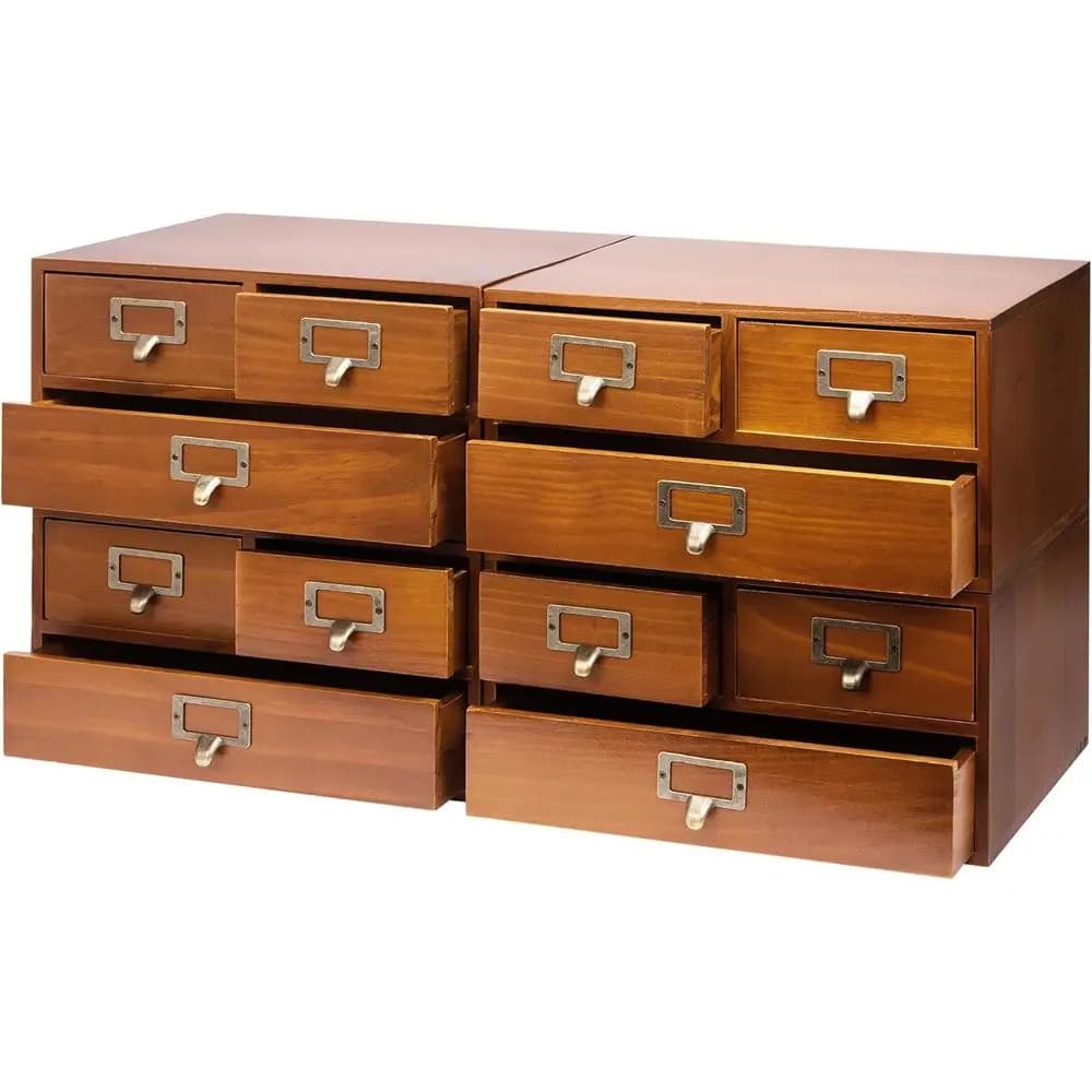 Mobiletto Farmaceutico Vintage in Legno a 4 Cassetti con Portaetichette - Organizzatore da Scrivania per Cristalli o Strass