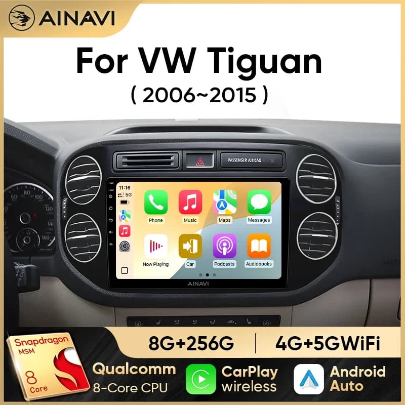 Autoradio Ainavi per Volkswagen VW Tiguan 2006 2010 2016 Golf Plus Wireless Carplay Android Auto Car Stereo Lettore Multimediale