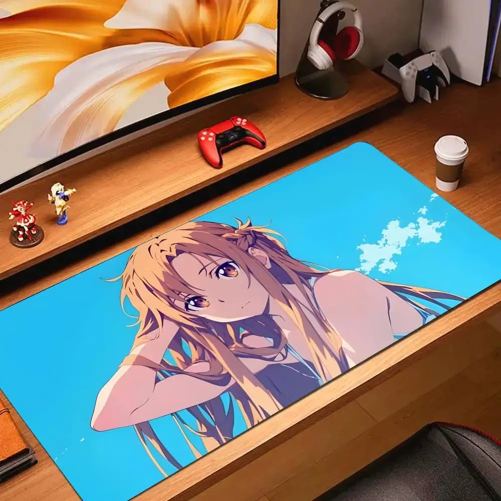 Tappetino per mouse anime Sword Art Online Asuna, tappetino per mouse da gioco grande con bordi ricamati, tappetino spesso per tastiera e scrivania del computer